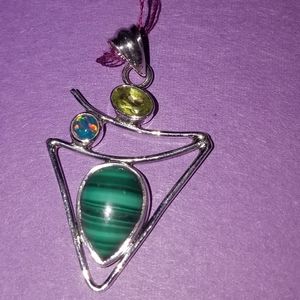 New Malachite opal and peridot Sterling Silver pendant